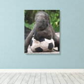 Elephant Soccer Wrapped Canvas Print Leinwanddruck (Insitu (Holzboden))