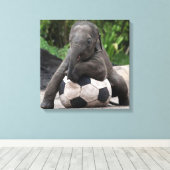 Elephant Soccer Wrapped Canvas Print Leinwanddruck (Insitu (Holzboden))