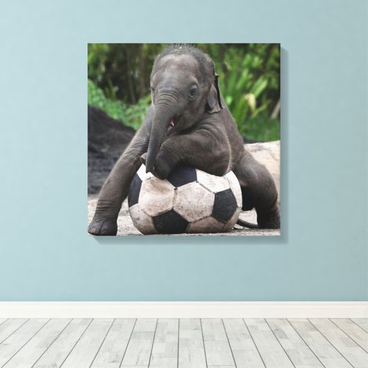 Elephant Soccer Wrapped Canvas Print Leinwanddruck (Insitu (Holzboden))