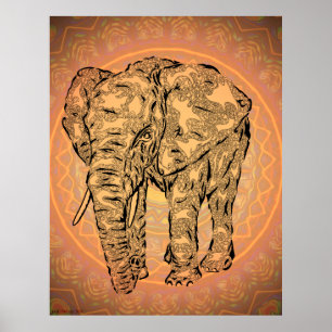 "Elephant Spirit" - version2, surreal totem animal Poster