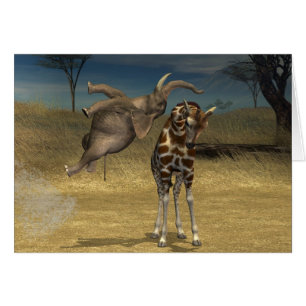 Elephant springt über Giraffe