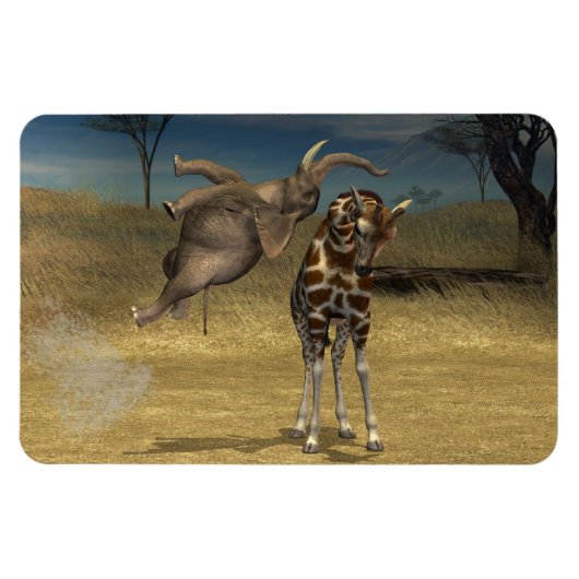 Elephant springt über Giraffe Magnet (Horizontal)