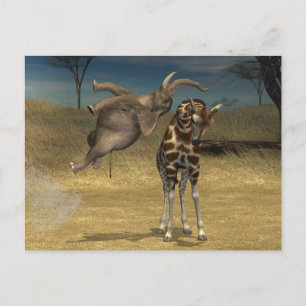 Elephant springt über Giraffe Postkarte