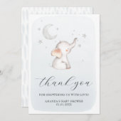 Elephant Stars Moon Dusty Blue Boy Baby Dusche Dankeskarte (Vorne/Hinten)