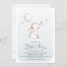 Elephant Stars Moon Dusty Blue Boy Baby Dusche