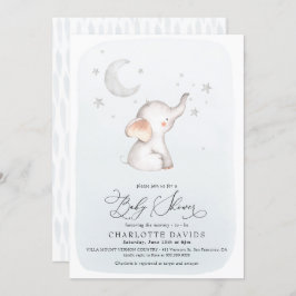 Elephant Stars Moon Dusty Blue Boy Baby Dusche Einladung