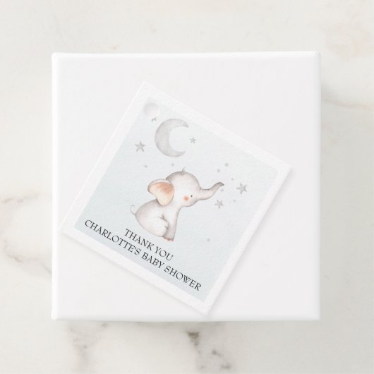 Elephant Stars Moon Dusty Blue Boy Baby Showgi Geschenkanhänger (Beispiel)