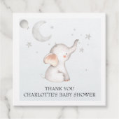 Elephant Stars Moon Dusty Blue Boy Baby Showgi Geschenkanhänger (Vorderseite)