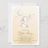 Elephant Stars Moon Yellow Neutral Baby Shower Einladung (Vorderseite)
