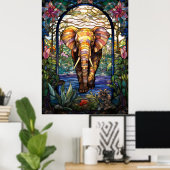 Elephant Stated Glass Window Design Poster (Heimbüro)