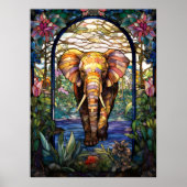 Elephant Stated Glass Window Design Poster (Vorne)