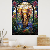 Elephant Stated Glass Window Design Poster (Küche)