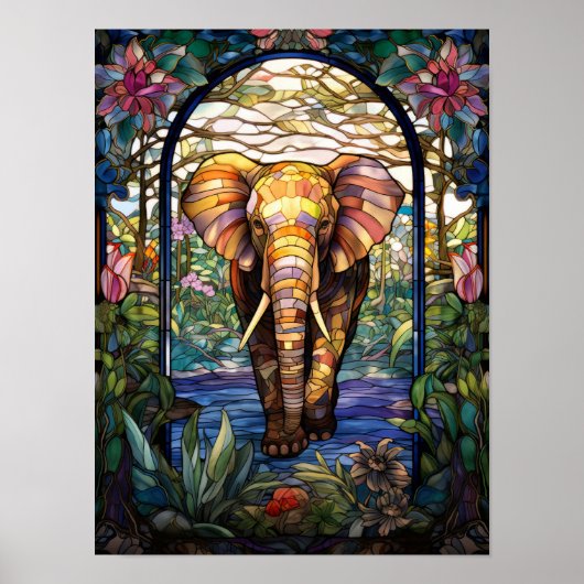 Elephant Stated Glass Window Design Poster (Vorne)
