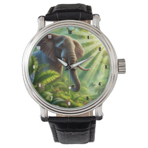 Elephant Stehend Amidlush Dschungel Foliage Armbanduhr