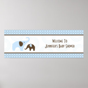 Elephant Stitch Blue Baby Duschbanner Poster