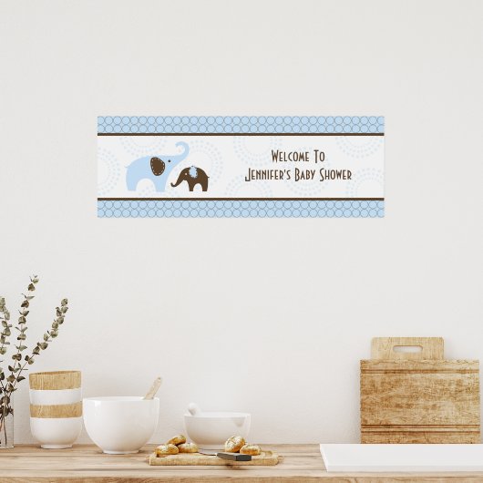 Elephant Stitch Blue Baby Duschbanner Poster (Küche)