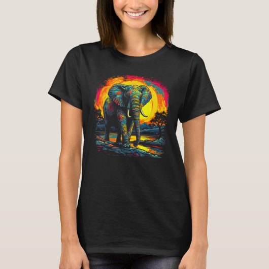 Elephant Sun Zoo Jungle Nature Designer T-Shirt (Vorderseite)