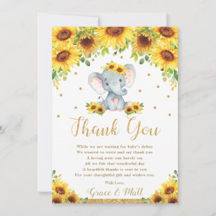 Elephant Sunflower Baby Dusche Dankeskarte