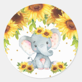 Elephant Sunflower Baby Dusche Geburtstagspension Runder Aufkleber