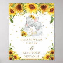 Elephant Sunflower Baby Dusche Maske Distanz