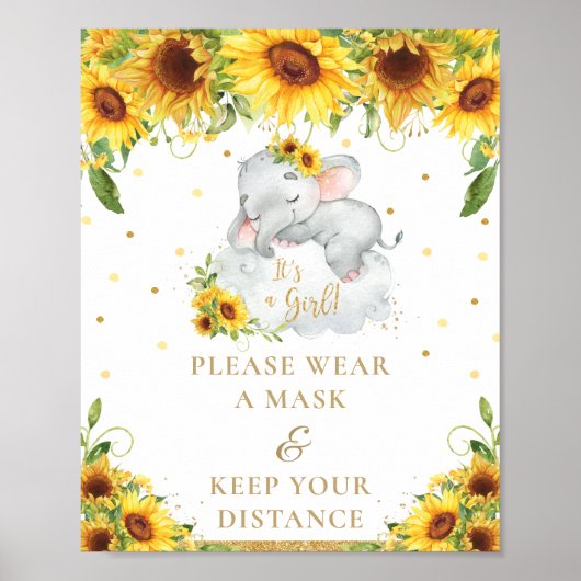 Elephant Sunflower Baby Dusche Maske Distanz Poster (Vorne)