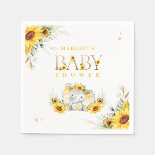 Elephant Sunflower Baby Shower Gender Neutral Serviette (Vorderseite)