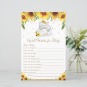 Elephant Sunflower Baby Well will Baby Card (Stehend Vorderseite)
