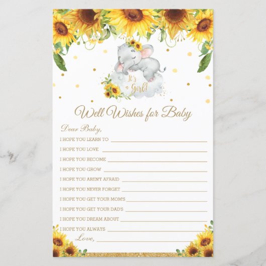 Elephant Sunflower Baby Well will Baby Card (Vorderseite)