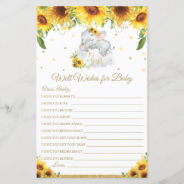 Elephant Sunflower Baby Well will Baby Card