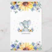 Elephant Sunflower Blue Baby Dusche Bingo Spiel (Rückseite)