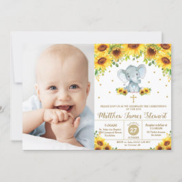 Elephant Sunflower Christening Taufe Boy Foto Einladung