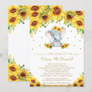 Elephant Sunflower Floral Baby Dusche von Mail Gir Einladung