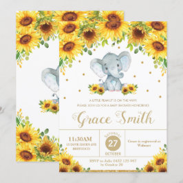 Elephant Sunflower Floral Baby Shower Boy Einladung