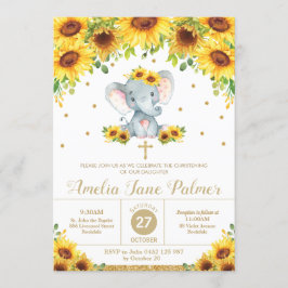 Elephant Sunflower Floral Christening Taufe Girl Einladung