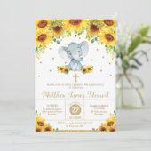 Elephant Sunflower Floral Christening Taufe Junge Einladung (Stehend Vorderseite)