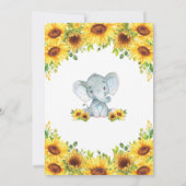 Elephant Sunflower Floral Christening Taufe Junge Einladung (Rückseite)