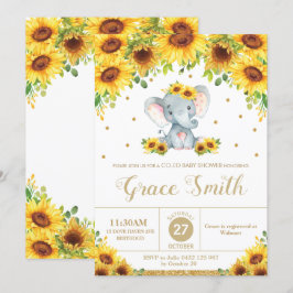 Elephant Sunflower Floral Co-Ed Baby Shower Girl Einladung