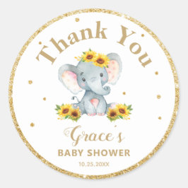 Elephant Sunflower Vielen Dank für den Gold Glitze Runder Aufkleber