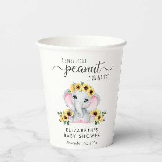 Elephant Sunflowers Baby Girl Dusche Pappbecher (Rückseite)