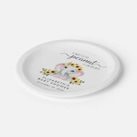 Elephant Sunflowers Baby Girl Dusche Pappteller (Schrägansicht)