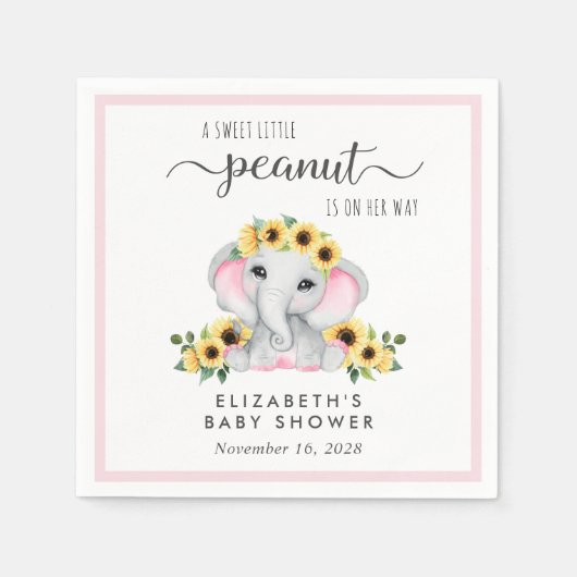 Elephant Sunflowers Baby Girl Dusche Serviette (Vorderseite)