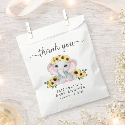 Elephant Sunflowers Baby Girl Dusche Vielen Dank Geschenktütchen (Ausgeschnitten)