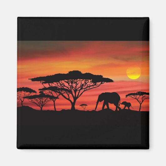 Elephant Sunset Magnet (Vorne)