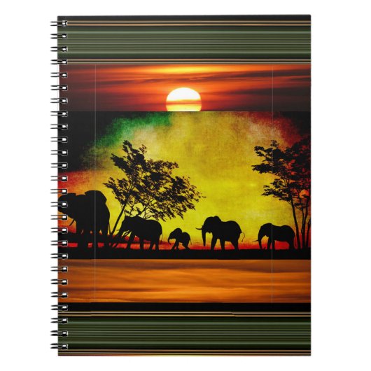 Elephant Sunset Notebook Notizblock (Vorderseite)