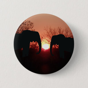 Elephant Sunset Silhouette Button