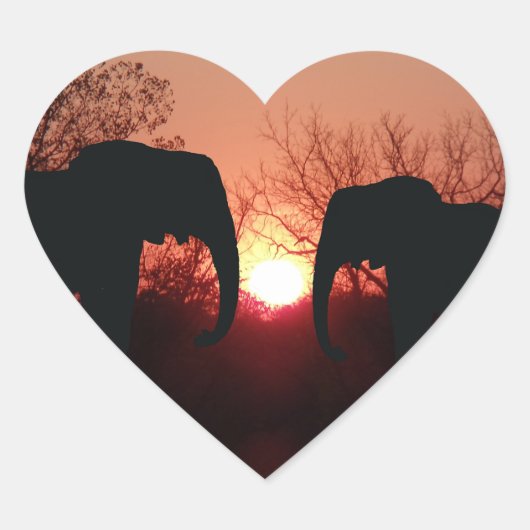 Elephant Sunset Silhouette Herz-Aufkleber (Vorderseite)