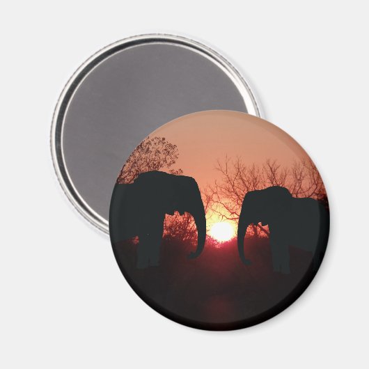Elephant Sunset Silhouette Magnet (Vorderseite/Rückseite)