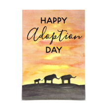 Elephant Sunset Watercolor Card "Forever Family"