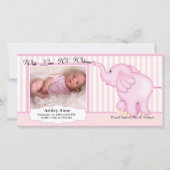 Elephant Sweet Baby Girl Birth Ankündigung (Vorderseite)