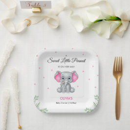 Elephant Sweet Little Peanut Girl Babydusche Pappteller
